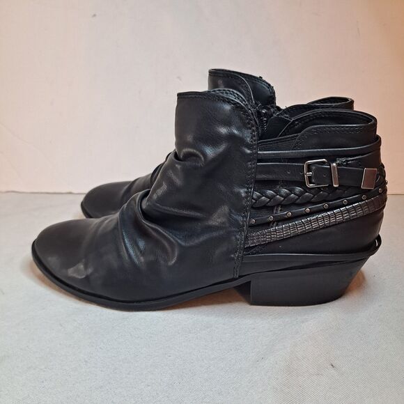 SM New York Geronimo Booties Womens 10 Black Faux Leather Grunge Moto Goth - Picture 2 of 11